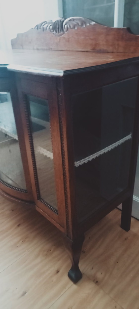 Image 1 of Autentica vecchia credenza da tè olandese, vetrina con anta curva e vetro inciso