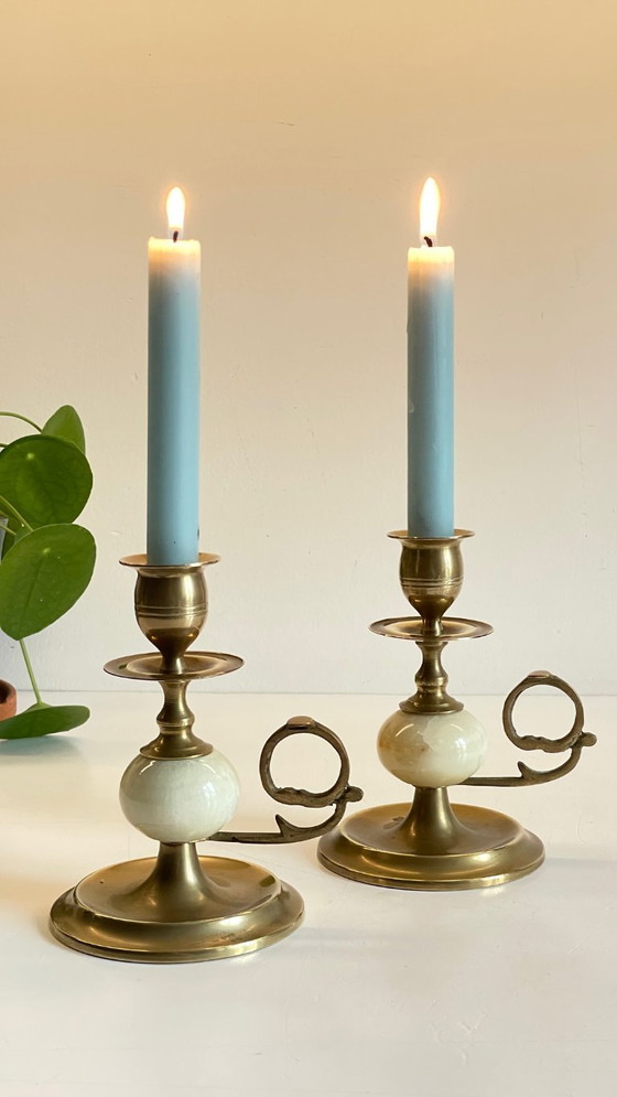 Image 1 of Candelieri vintage in onice, marmo e ottone