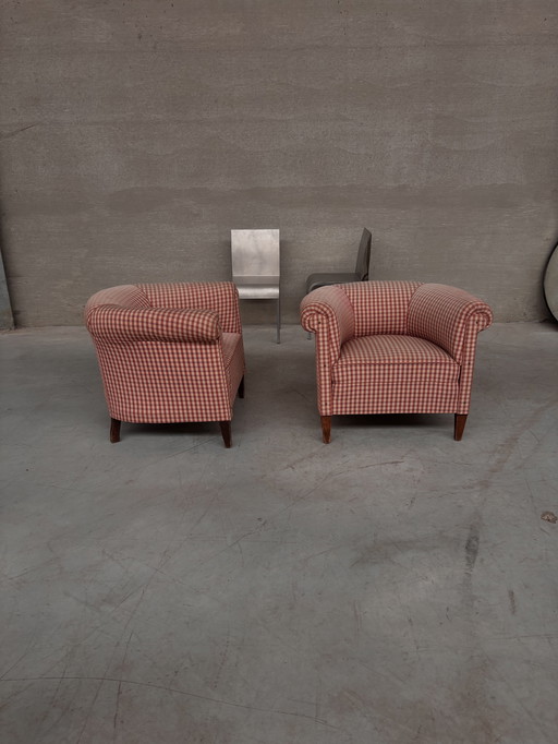 2er Set weiß-rot karierte Clubstühle