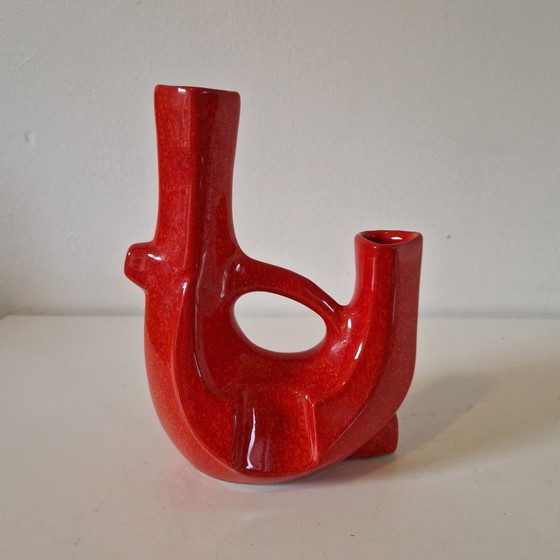 Image 1 of Vintage ceramic vase red vase art nouveau art deco