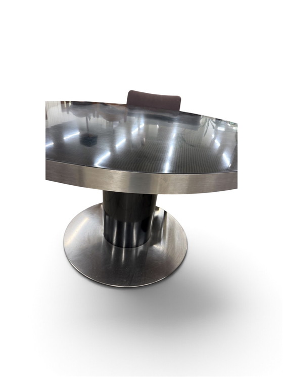 Iconische Vintage Design Tafel – Willy Rizzo Voor Mario Sabot (Italië) – Eettafels, Wood, Metal (photo 6 of 6)