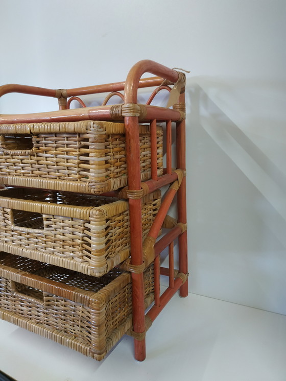 Image 1 of Vintage Jaren 70 Rotan Rattan Boho Style Bijzetkastje Ladekastje