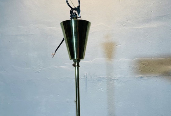 Sputnik Messing Pendelleuchte, 1960er Jahre, Kronleuchter, Glas, Weiß, Mid Century Modern (Foto 4 von 6)
