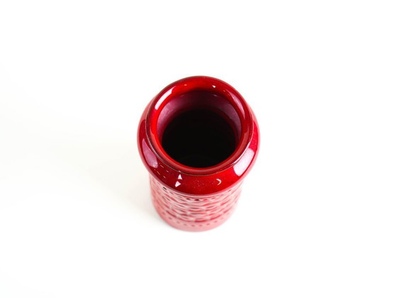 Image 1 of Red ceramic vase, German design, 1960s, made in West Germany
