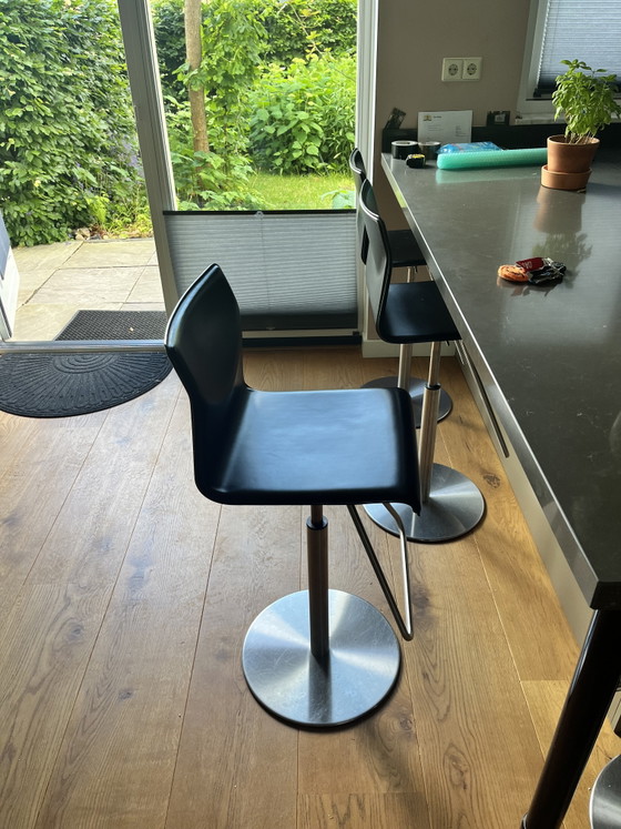 Image 1 of 4x Cattelan Italia zwarte lederen barkrukken