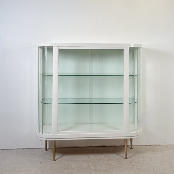 Image 1 of White vintage slatted display case on gold legs
