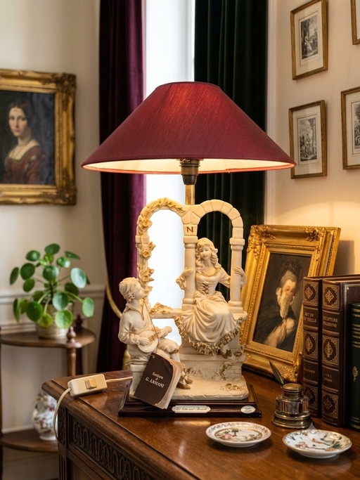 Rare lampe traversante en oxolyte Giuseppe Armani l arte nel mondo Florence 50 cm Capodimonte – tafellampen, Porcelain, Brass