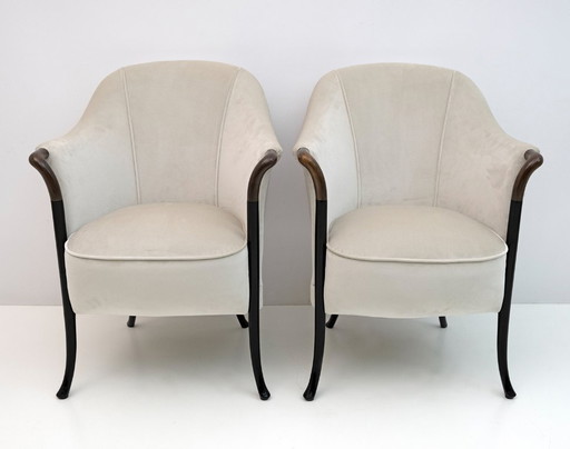 Pair of Giorgetti Italian Velvet Armchairs "Progetti", 1980s