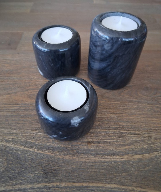 Image 1 of set of 3 marble tea light holders