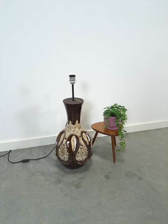 Image 1 of Braune Keramiklampe von Besigheimer Leuchten mit beleuchtetem Sockel
