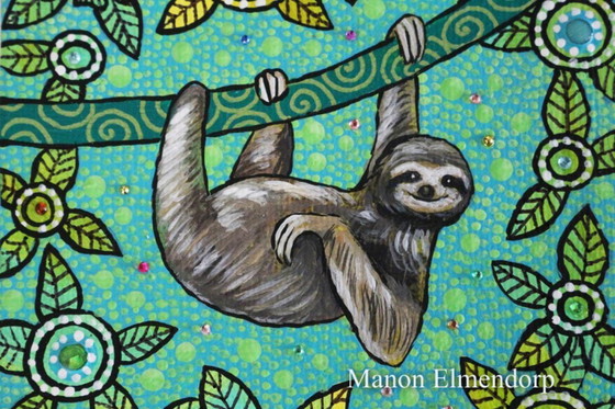 Image 1 of Hand-painted Sloth Painting New 15 x 10 cm