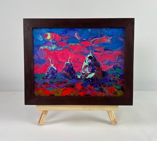 Original Oil Painting: Summer Field Landscape - The Moonlit Night Whispers Silence