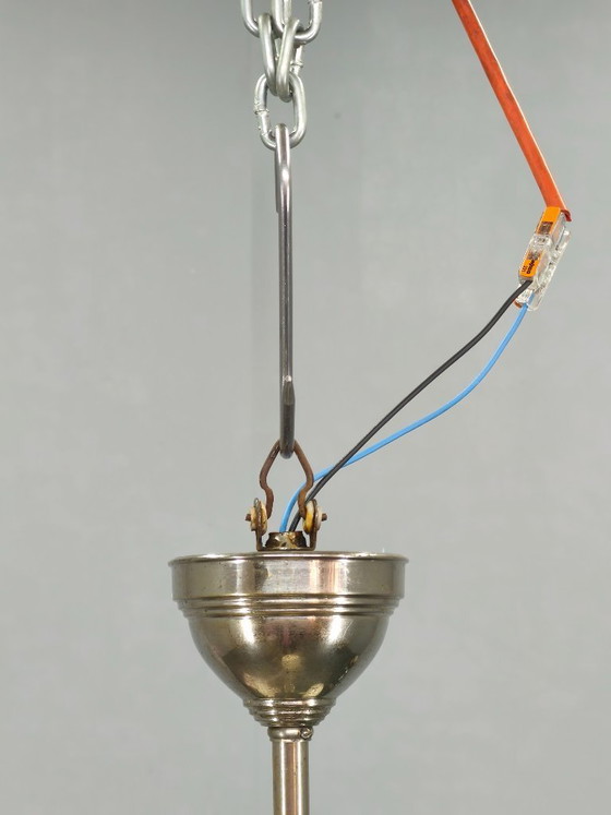 Image 1 of Lampadario Art Déco in nichel e vetro degli anni '30, Cecoslovacchia