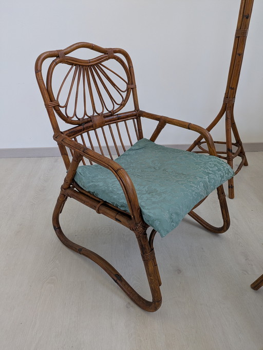 Salon en bambou - Fauteuils, table basse et porte-manteau - Vintage