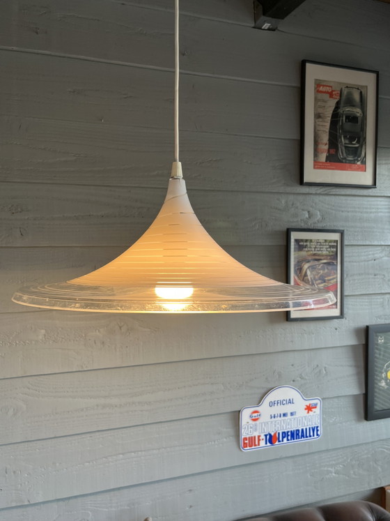 Vintage Meblo witch hat or trumpet swirl deco hanging lamp – Pendant lamps, Plastic (photo 10 of 11)