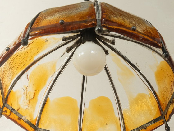 Brutalistische plafondlamp, jaren 70 – Hanglampen, Metaal, Glas (photo 6 of 7)