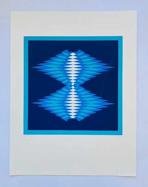 Serigrafia astratta vintage - Tonalità di blu