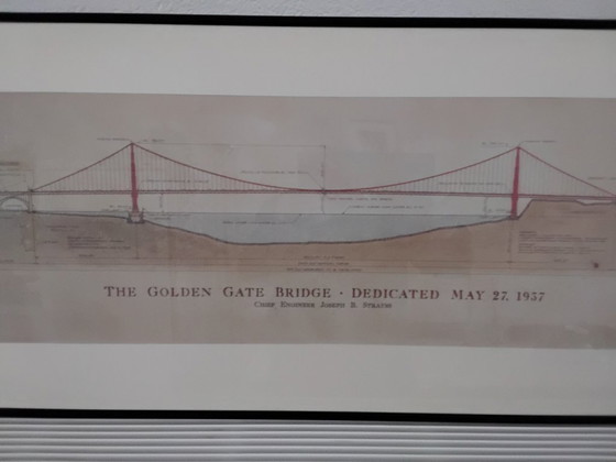 Disegno tecnico del Golden Gate Bridge, incorniciato, Litografie e stampe, Carta, Legno, Nero, Klassiek (foto 4 di 10)