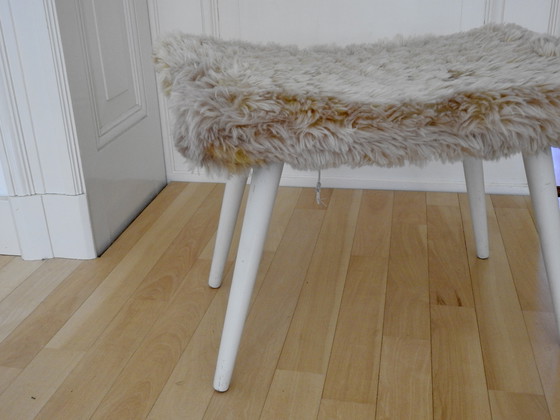Image 1 of Tabouret vintage avec fourrure Teddy - coiffeuse ou pouf