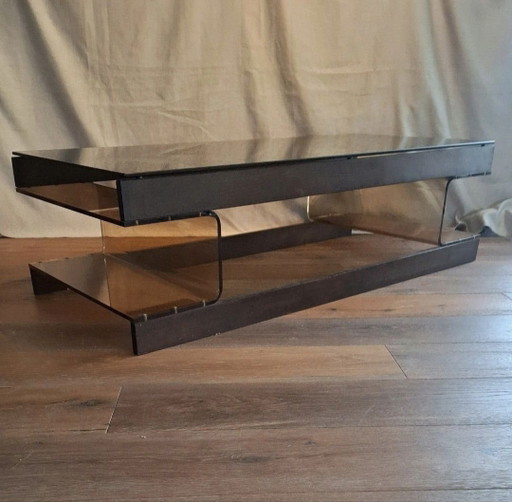 Table basse vintage Roche Bobois Wengé Acrylique