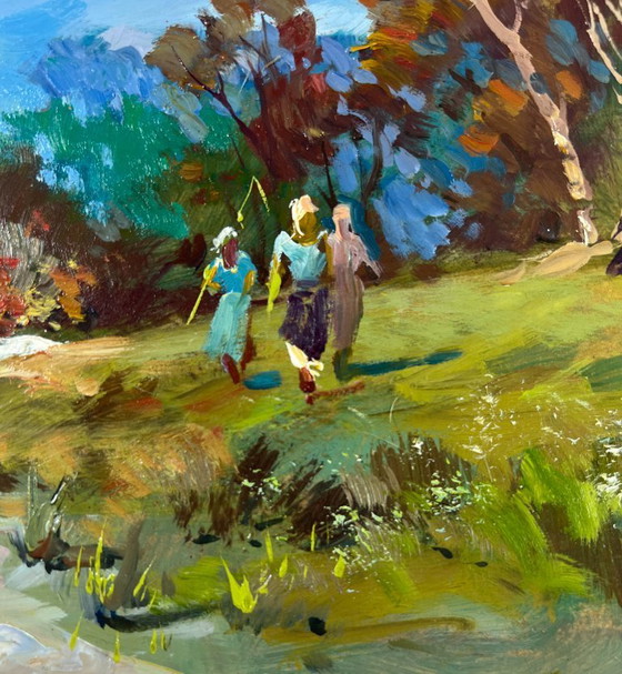 Image 1 of Original Oil Painting Summer Nature Landscape A walk in the forest