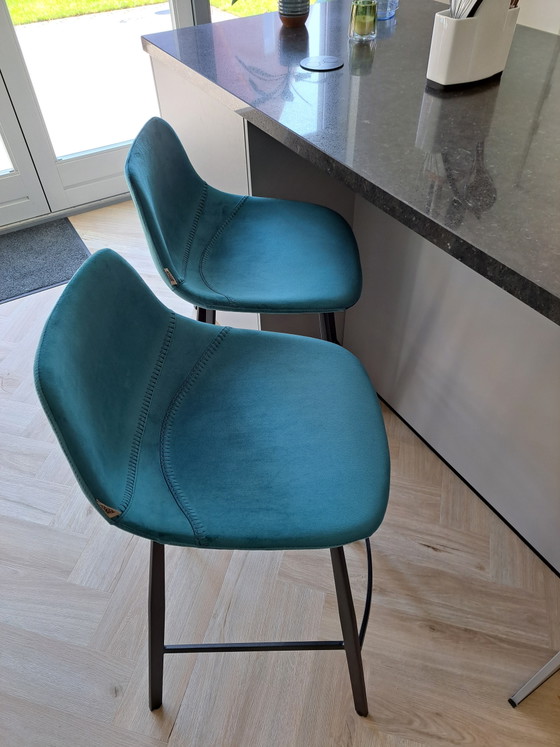 Dutch Bone Velvet Barstools Blue (3) – Metal (photo 7 of 10)