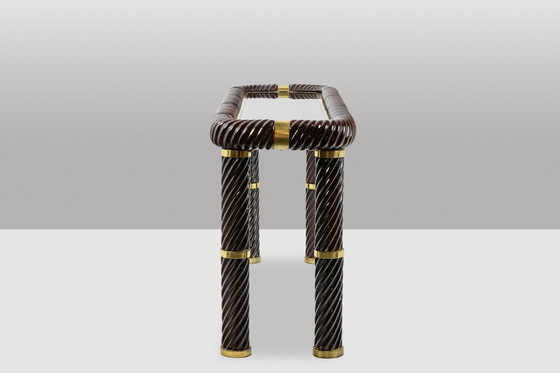 Image 1 of Tommaso Barbi. Keramische console met spiegelend blad. Italië, circa 1970