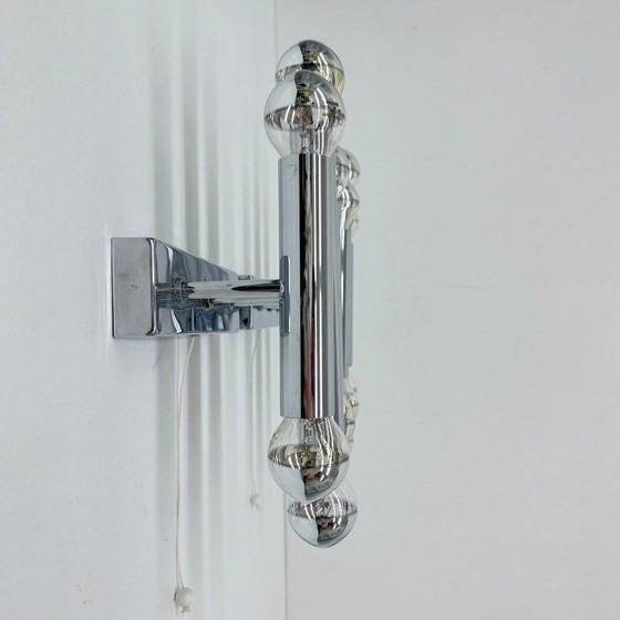 Image 1 of Paar Gaetano Sciolari Wandlampen Leuchter Chrom Rohr , 1970er Jahre