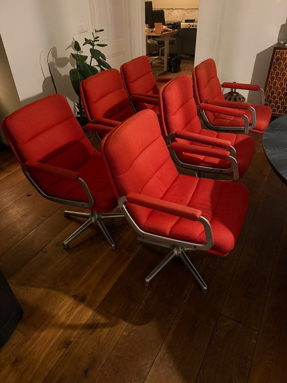 6x Artifort Geoffrey Harcourt Michican 450 Channel Silla Ejecutiva, Antigua Sala de Juntas Philips, Tapizada (photo 7 of 12)