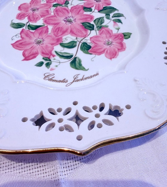 Image 1 of Vintage Crown Davenport Porcelain Plate Set – 6 Floral Decorative Plates – Shabby Chic Cottage Style