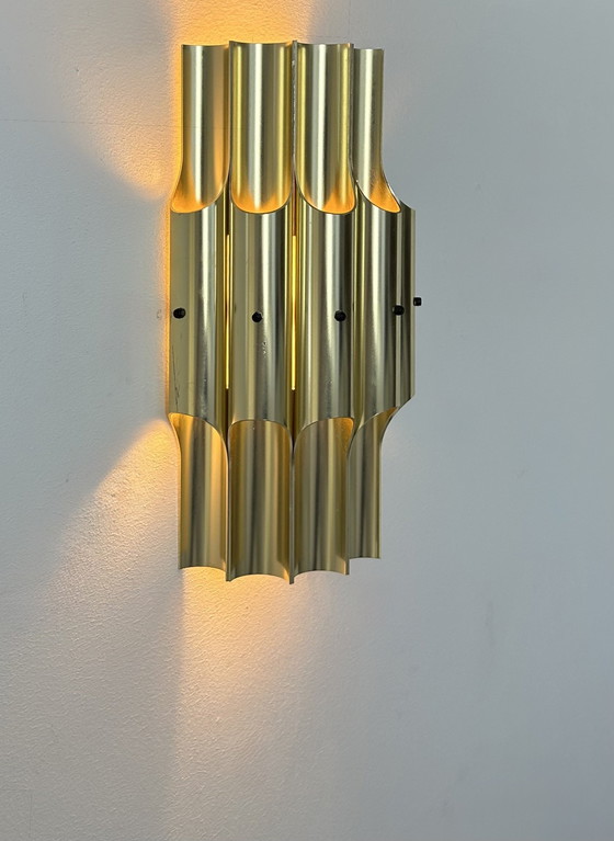 Image 1 of Lampada da parete vintage curva Karlby &quot;Pan&quot;, ottone, Lyfa Danimarca 1960