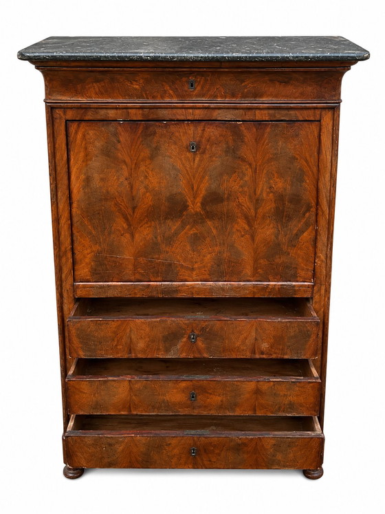 Flamed mahogany secretary desk - Louis-Philippe period, 19th century – Wood, Marble (photo 7 of 8)
