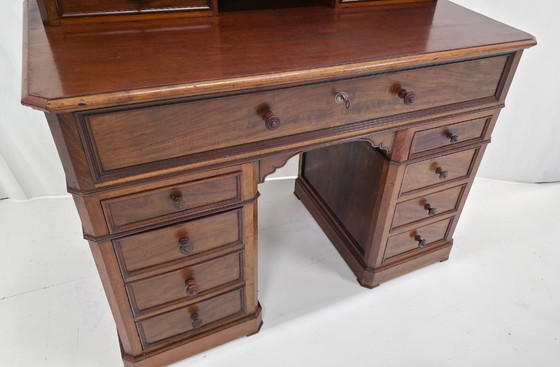 Image 1 of Antiek massief Engels mahonie staand wandbureau