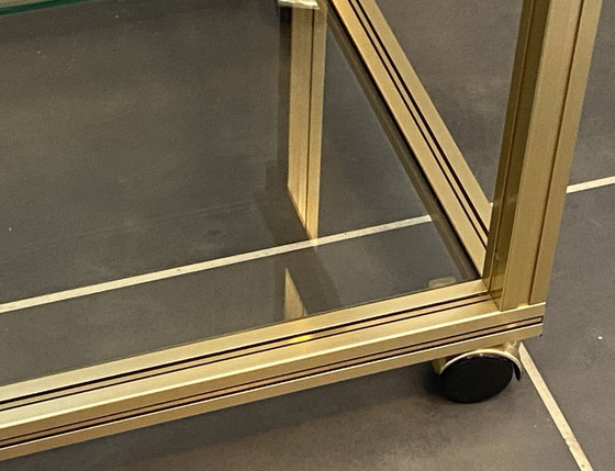 Image 1 of Meuble rangement télé hifi vidéo métal doré verre Pierre Vandel Paris 1970 vintage