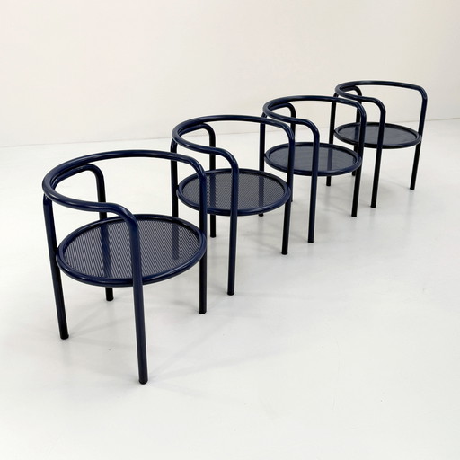 Set of 4 Night Blue Locus Solus Chairs by Gae Aulenti for Poltronova, 1960s