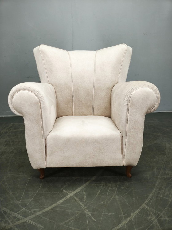 Image 1 of Italian Lounge Armchair in Beech Wood, Newly Upholstered, 1950s