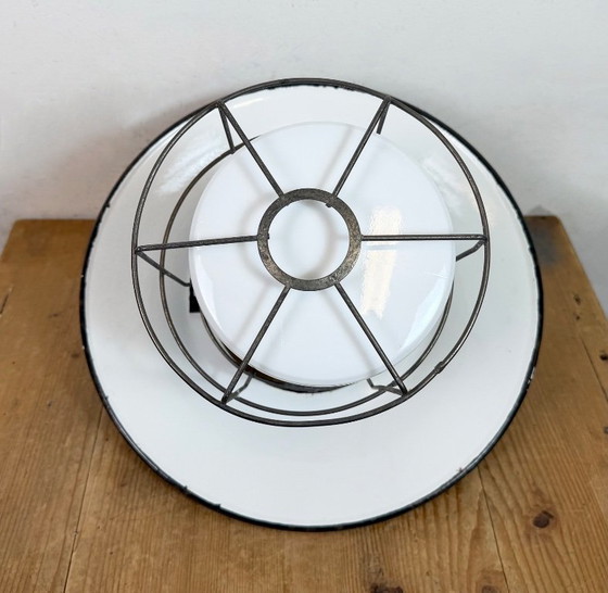 Image 1 of Industrial Grey Enamel Cage Pendant Lamp, 1960s