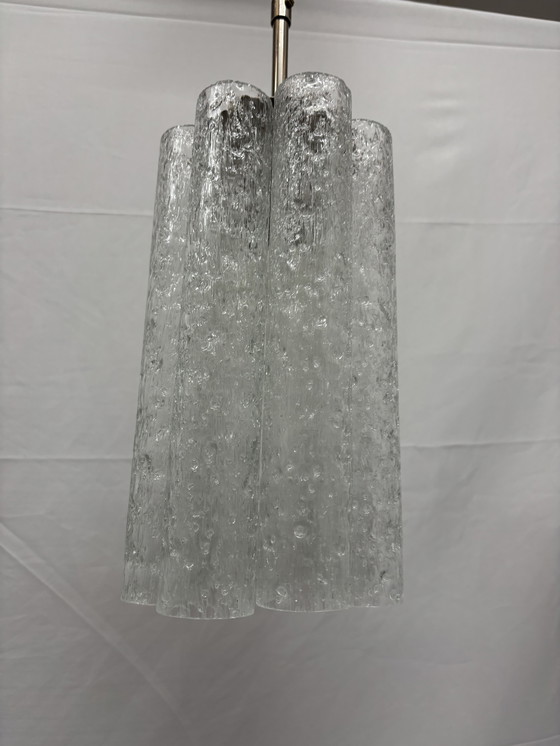 Image 1 of Suspension vintage Doria Leuchten tubes en verre glacé 1960/70