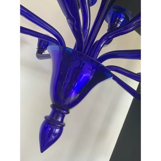 Image 1 of Blauer Glasleuchter, zeitgenössisch, Murano zugeschrieben