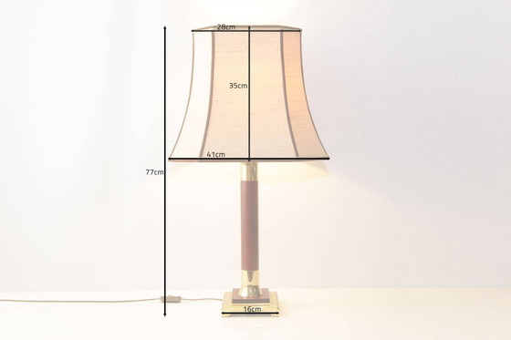Image 1 of Lamp Tafellamp messing hout 77cm jaren 1980 vintage