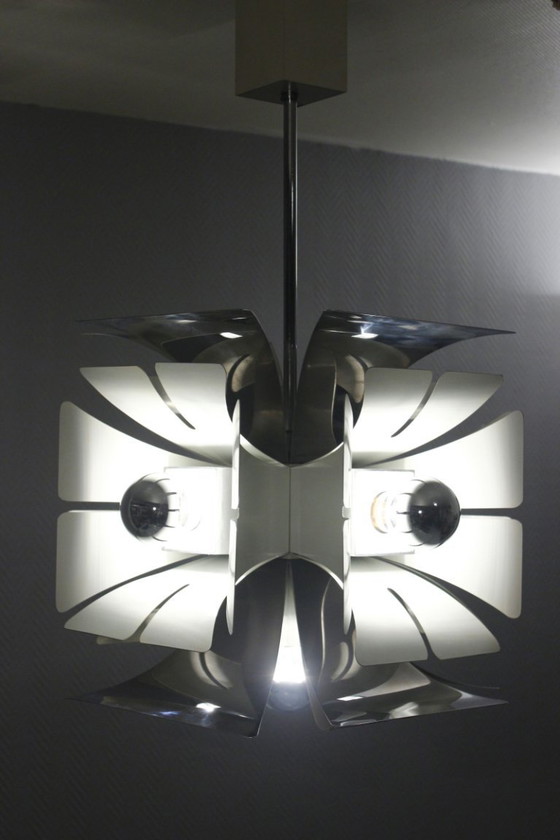 Image 1 of Zonca Illuminazione - Imposant lustre Space Age chromé design Italien 1970s