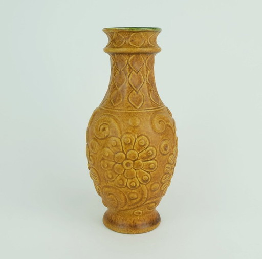 1960s Bay Ceramic Vase Relief Floral Decor Model 86 25