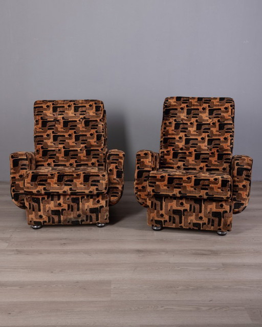 COPPIA DI POLTRONE VINTAGE ANNI 70 IN VELLUTO MULTICOLORE DESIGN ITALIANO