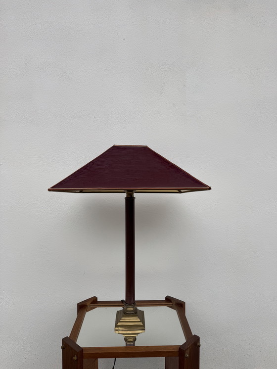 Image 1 of Grande lampe teck et bronze années 70