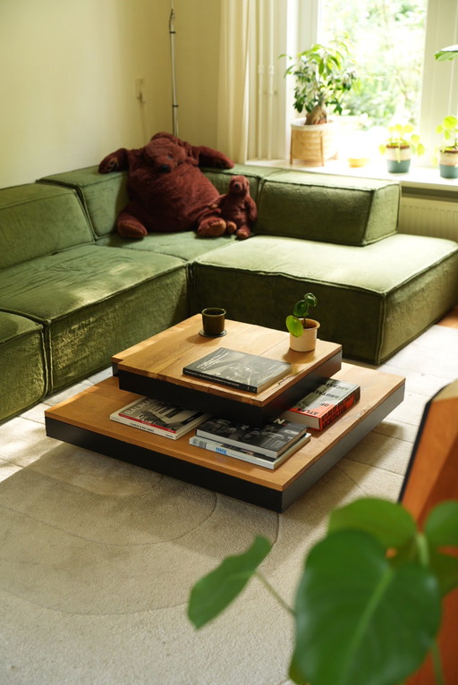 Mid Century japandi gestapelter schwebender Couchtisch