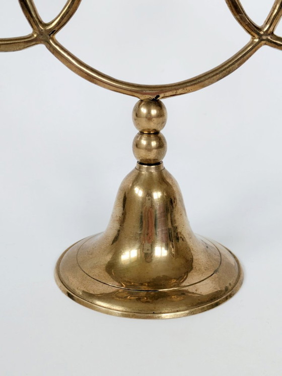 Image 1 of Candélabre vintage en laiton, porte-bougie conique à 3 bras, style milieu du siècle