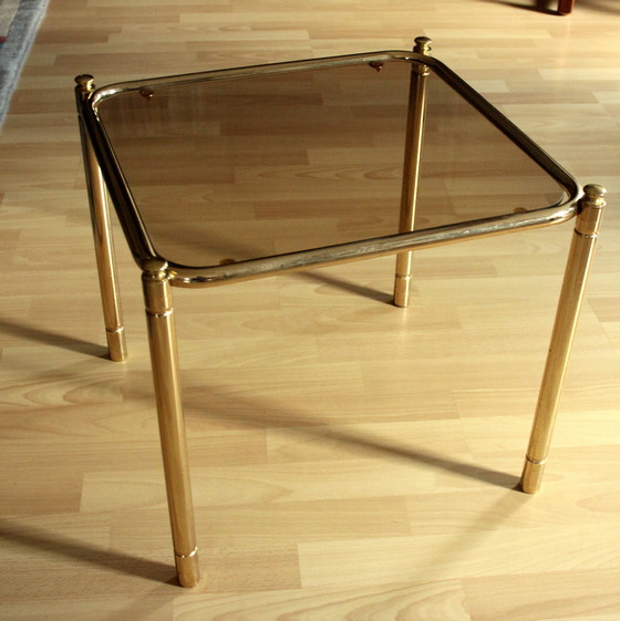 Image 1 of Space Age side table brass with smoked glass top - Vintage