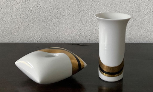ROSENTHAL VASE AND CANDLE STAND SET