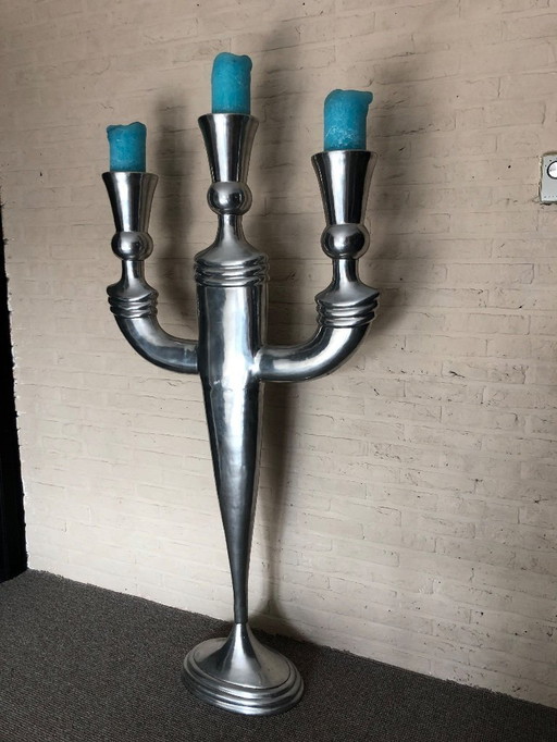 Candeliere a castello vintage a grandezza naturale a 3 bracci in alluminio