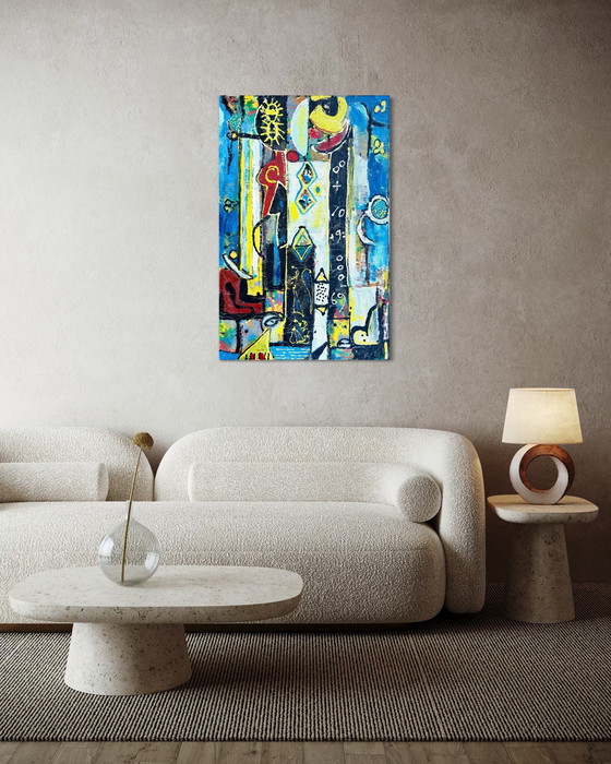 Image 1 of Jan Wille ( 1959 ) Groot schilderij op doek / Art Brut